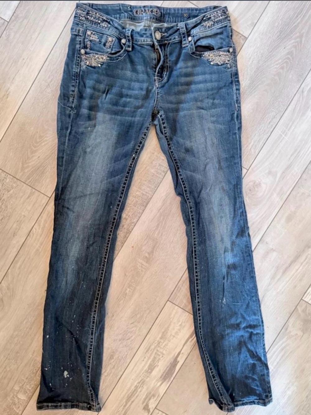 Grace in LA Women's Blue Skinny Jeans with Embellished Pockets